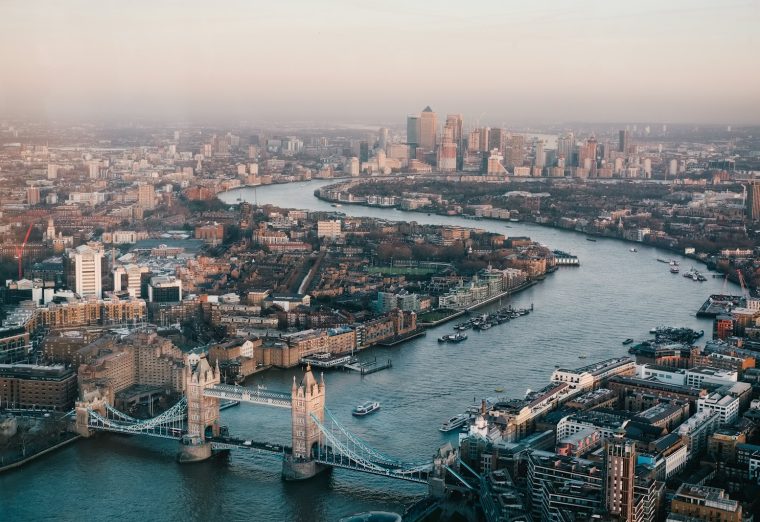 London skyline with Tower Bridge over the River Thames